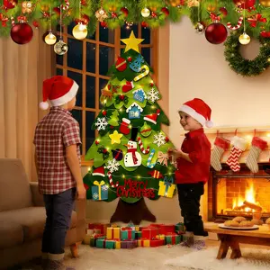 Felt Christmas Tree with Detachable Ornaments, 1 Set Hanging Xmas Tree Kit, DIY Handicrafts Festival Wall Decoration without Battery, Thanksgiving, Chrismats Gift Set TikTokShopJumpstartSale tiktok shop deals