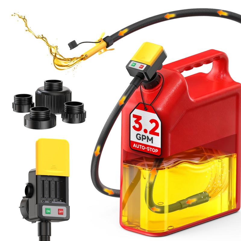 TaskStar Portable Fuel Transfer Pump 3.2 GPM- Auto-stop & Overfill Protection, Battery-Powered with 4 Adapters (Gas/Diesel/Oil/Water)