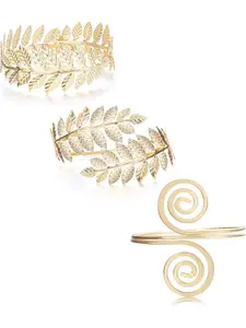 3pcs Upper Arm Cuff for Women Alloy Adjustable Open Bangle Leaf Bangle Jewelry Set Minimalist Simple Greek Wedding Bangle Gold, Metal Elegant Minimalist Bangle