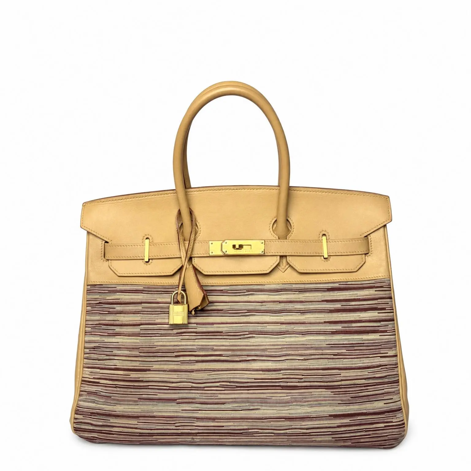 Pre-owned HERMÈS X Top Handle Bags Limited Edition Raisin Box Calf And Vibrato Birkin 35 Beige 2607010003