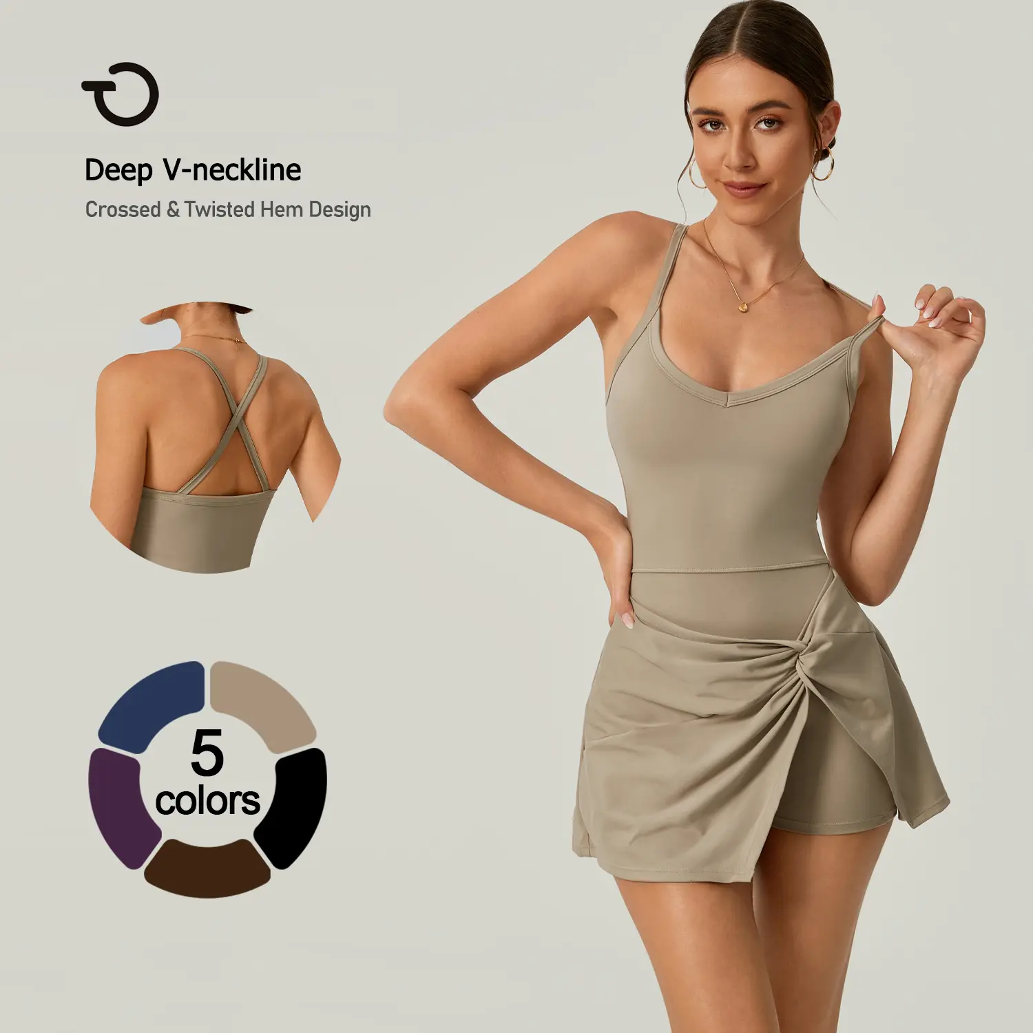TIMEOFF Women's 2-Piece Solid Color Cross-Back Tank Romper & Sports Skirt Set - High-Stretch Spandex, Cheerleader Style Lace-Up, Gym Yoga Attire, Cute 2-Piece Casual Matching Set for Women, Matching Sets For Women, Women's Matching Sets