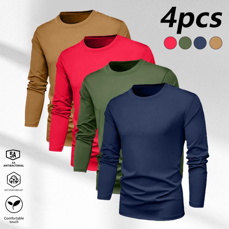 Men's warm inner suit - soft and breathable long-sleeved basic layer, solid autumn and winter long-sleeved shirt, morning and evening training long-sleeved T-shirt, fitness equipment, casual loungewear machine washable regular version, casual warm clothin