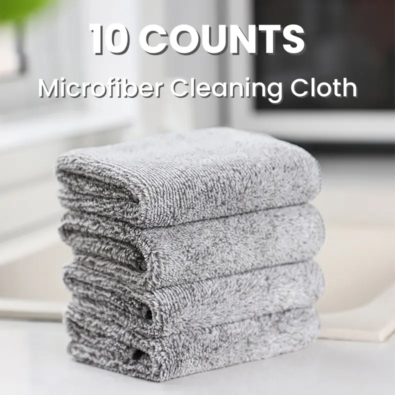 10 Counts Multifunction Thick Bamboo Charcoal Fiber Cleaning Cloth, Microfiber Cleaning Cloth,Ultra Soft Absorbent Lint Free Streak Free Reusable Cleaning Towels for Household Kitchen Cleaning Premium Kitchen Cloth Dish Towels