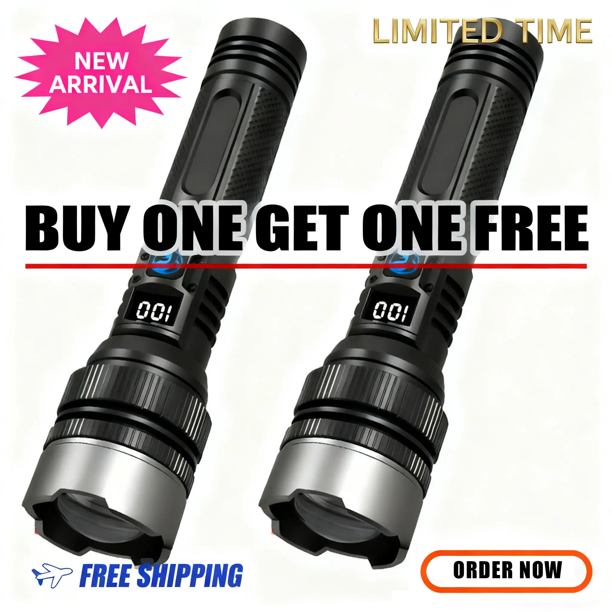 Buy 1 Get 1 Free 2-In-1 Power Bank Flashlight, Portable Zoom Flashlight, Rechargeable Powerful Flashlights, Zoomable Super Bright USB Rechargeable, Compact for Daily Emergency Use & Outdoor Activities