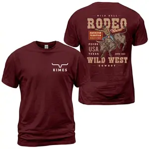 Kimes Ranch Wild Bull Rodeo Show T-Shirt, Western Cowboy Graphic Tee, Bucking Bull Rider Back Print With Kimes Front Chest Horn Logo, Texas Rodeo Outfit, Soft Cotton Tee Gift For Men and Women