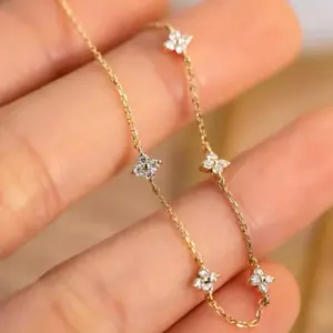 925 Sterling Silver Zircon Flower Bracelet, 18k Gold Plated, Dainty Jewelry For Women, Daily Wear Accessory
