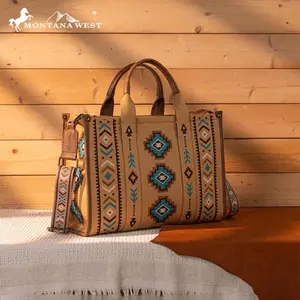 Montana West Aztec Retro Arrows Dual Sided Print Wide Tote Bag with Stylish Aztec Design and Durable Handles