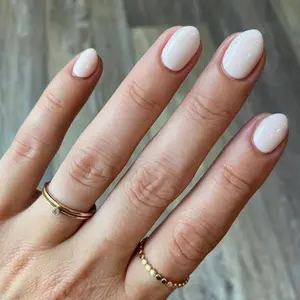 modelones Short Press on Nails, 32Pcs 16 Sizes Oval Fake Nails Kit Press Ons with Nail Glue, Adhesive Tabs, Nail File, Prep Pad, Manicure Stick, Milky White