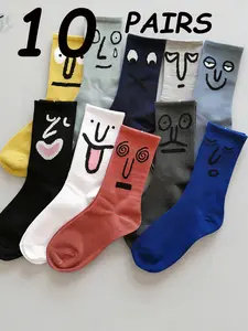 10 Pairs of Funny Expression Mid-Calf Socks, Fun and Unique Design, Perfect for Daily Wear, Comfortable and Stylish Footwear