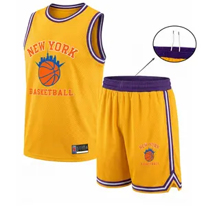 Men's New York Basketball Jersey Set, Yellow Sleeveless Tank Top & Shorts, Breathable Sportswear, Athletic Training Uniform, Stylish Team Outfit for Basketball, Gym, Running, Outdoor Workout, Comfortable & Versatile for All Seasons