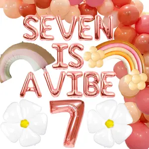 LaVenty 101 PCS Seven is a Vibe Birthday Party Decorations Seven is a Vibe Cake Decoration Seven is a Vibe Sign Seven Birthday Decoration Rainbow Balloon Daisy Balloon