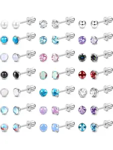 42 Pcs Multicolor Mini Piercing Earring Assortment for Women Men High-standard Surgical Steel Great Performance Durable Texture Rich Fashionable Styles Sparkling Zirconia Charming Opal Elegant Moonstone Personalized Multi-piercing Fashion Looks