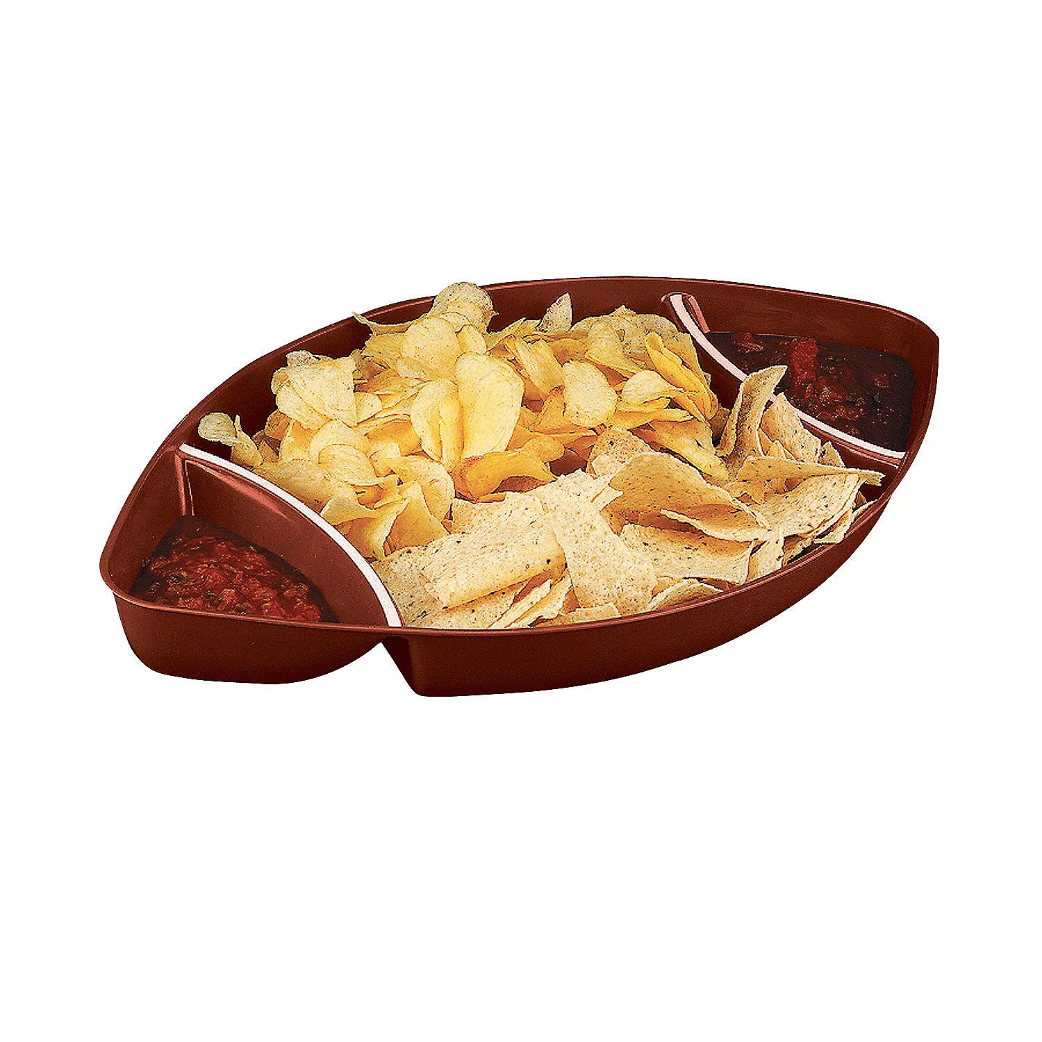 Disposable Football-Shaped Chip and Dip Serving Tray, 18in x 10.5in Brown Plastic Tray with 2 Dip Sections, Disposable Tableware Set for Football Party Supplies