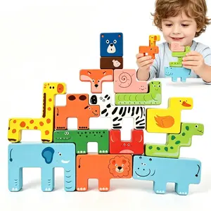 Wooden Animal Puzzle Building Block Toy, Hand-Eye Coordination Training, Logical Thinking Matching, Creative Stackable Tower, Holiday Gift