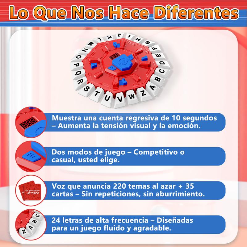 Juego de Mesa en Español con Pantalla Digital y 2 Modos de Juego, 35 Tarjetas Doble Cara, Ideal para Fiestas y Aprendizaje Interactivo, Juegos de Mesa para Niños y Adultos