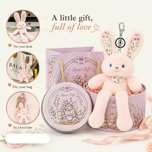 Interactive Pull Up Rabbit Plush Keychain, Easter Bunny Stuffed Animal with Switchable Ears & Legs, Soft Durable Fashion Accessory for Bags & Keys, Dynamic Dual Position Design