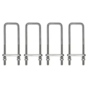 12" Square U-Bolt Kit with 1/2" x 4-1/4" Tie Bars & Hardware, 5/8" Diameter - Grade 8, Hot Dip Galvanized (4 Pack)