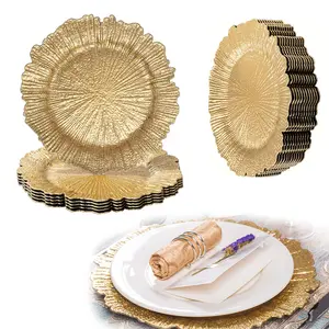 Round 13" Gold Charger Plates Reef Plate Chargers for Dinner Plates - Plastic Table Chargers for Wedding, Thanksgiving, Christmas