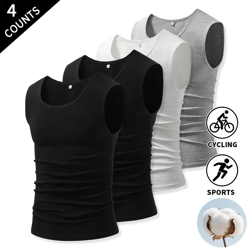 Summer Vibes 4-Pack Men’s Sleeveless Tank Tops – Soft, Breathable Athletic Underwear for Workouts, Cycling, Running, and Everyday Wear