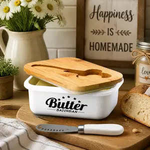 Butter Dish with Lid,Butter Dish for Countertop, Metal Butter Keeper with Stainless Steel Multipurpose Butter Knife,Large Butter Container with  Home Decor Kitchen Gift White