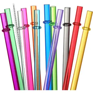 24 count, Reusable Straws with 4 Brushes, 10.5" Long Tritan Hard Plastic Straws, 12 Colors Translucent Replacement Drinking for 16OZ-32 OZ Tumblers, Cups, Jars, Stanley, YETI, Starbucks, BPA Free