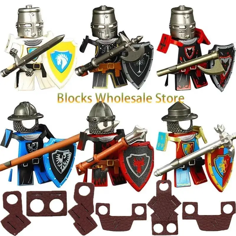 Medieval England Knights Red Dragon Soldiers Building Blocks Military Activity Armor Shield Horse Spear Axe Weapons MOC Bricks