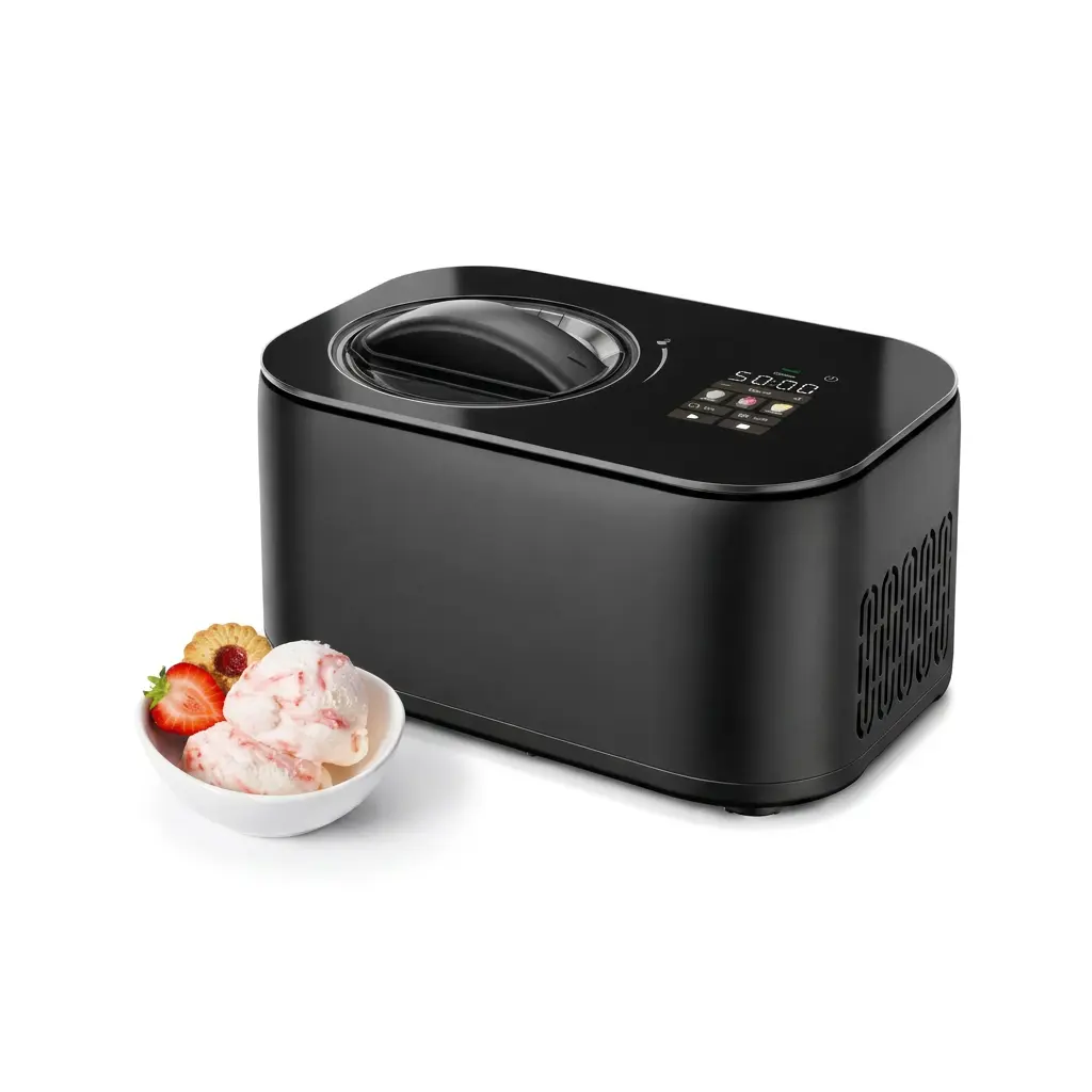 OMNIRA Built-In Compressor Ice Cream Maker - 1.5 Qt Automatic Machine, No Pre-Freezing Required, Digital Display, 2 Pt BPA-Free Bonus Inserts, Easy to Clean for Healthy Customizable Frozen Yogurt Treats