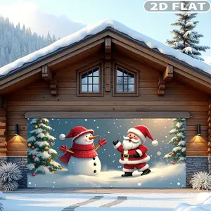 1count  Extra Large Christmas Garage Door Decorations / Door Banner - Santa Claus and Snowman Holiday Outdoor Ornamentation, Durable Polyester Party Backdrop, Seasonal Display, Festive Backdrop, Cheerful Ornamentation
