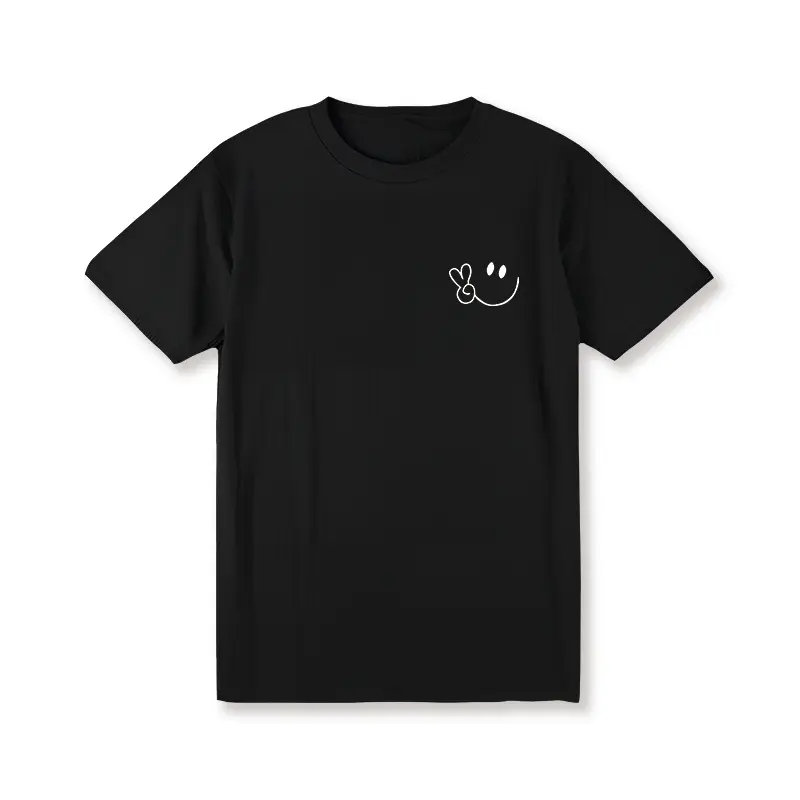 Menswear Casual 100% Cotton Unisex Classic Fit Graphic Tshirt - Soft Short-Sleeve Top with Playful Smile Face Print, Printed, Shortsleeve, Round Neck, Crew Neck, Smile Print