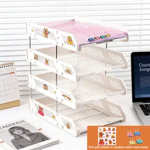 4 Tier Stackable Letter Document Tray Plastic Desk File Holder for Home Office School Desktop Organizer