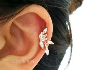 CZ Flower Cartilage Earring • Threadless Earrings • Elegant Ear Sweep • Fashion Ear Climbers • Pushback Ear Jackets • Lotus Flower Studs