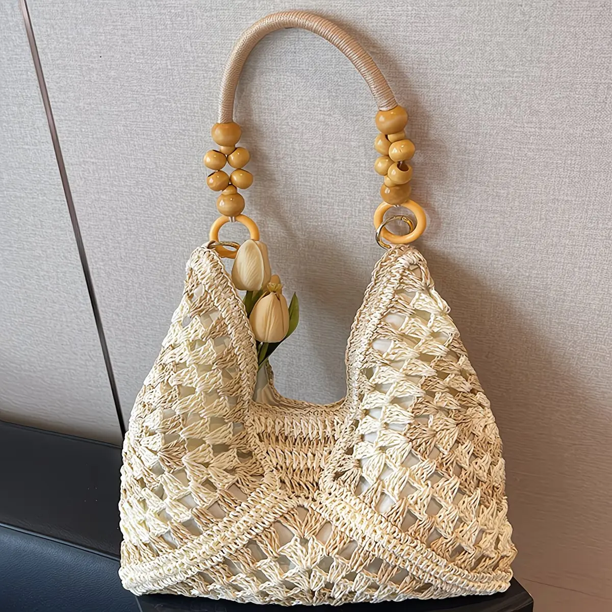 New Fashionable Handmade Woven Bag Versatile Paper Rope Crochet Straw Shoulder Beach Bag for Vacations and Beach Outings Lightweight & Stylish Accessory Perfect for Summer Wardrobe