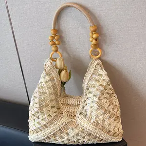 New Fashionable Handmade Woven Bag Versatile Paper Rope Crochet Straw Shoulder Beach Bag for Vacations and Beach Outings Lightweight & Stylish Accessory Perfect for Summer Wardrobe