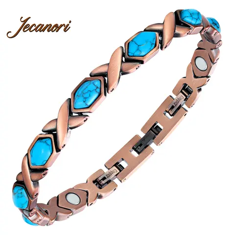 Jecanori Women's Pure Copper Stackable Magnetic Bracelets with 1-Click Magnet, Natural Unique Gemstone - Elegant Minimalist All-Seasons Costume Jewelry for Party, Women's Gift Accessory