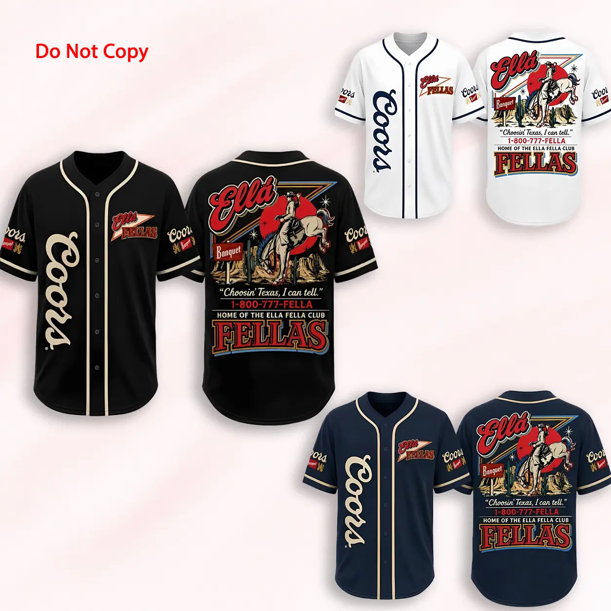 Western Baseball #Ella Fellas  Jersey for Men Women, Retro Cowboy Beer Style Button Up Country Shirt USA