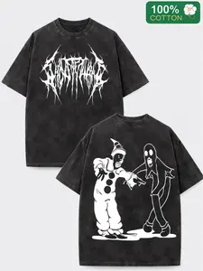 Mineral Wash Shirt Retro Washed Cotton T-Shirt Vintage Skeleton Coffin Graphic Tee for Men & Women Oversized Casual American Streetwear Short Sleeve Tshirt Menswear