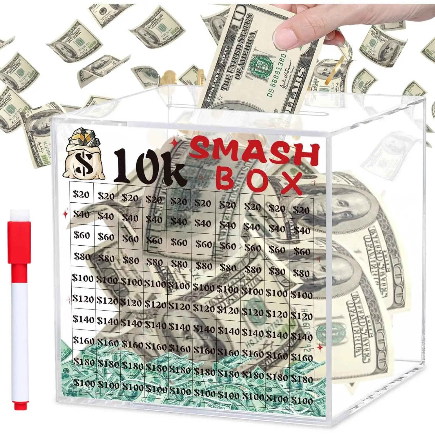 10k Smash Box for , Large Piggy  For Adults 10000 Savings Challenge Box,  Saving Box for , Big Unbreakable Clear   Saver  Break to Open
