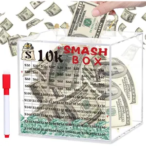 10k Smash Box for , Large Piggy  For Adults 10000 Savings Challenge Box,  Saving Box for , Big Unbreakable Clear   Saver  Break to Open