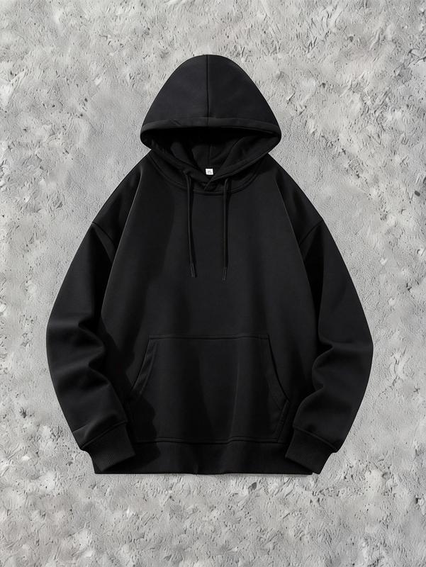 Men’s Solid Color Cotton Hoodie, Loose Fit Pullover Sweatshirt for Fall and Winter, Casual Versatile Menswear Top for Outdoor Activities, Daily Commute, Street Style and Comfortable Everyday Wear Operator
