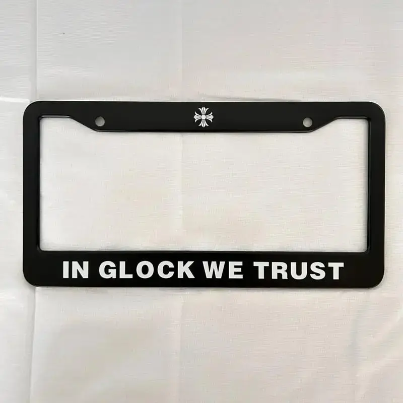 In Glock we Trust cross,Stainless Steel U.S. License Plate Frame, car accessories, Black License Plate Frame Accessories.