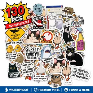 130PCS Hilarious Meme Sticker Pack for Adults – No Duplicates, Snarky Sarcastic Humor Waterproof Vinyl Decals, Trendy Funny Stickers for Laptop, Hydro Flask, Phone, Car, Journal, Hard Hat – Perfect Prank Present for Men & Women