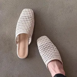 Women's Woven Hollowed-Out Closed-Toe Mule Sandals, Stylish Comfortable Footwear for Daily Wear, Mules