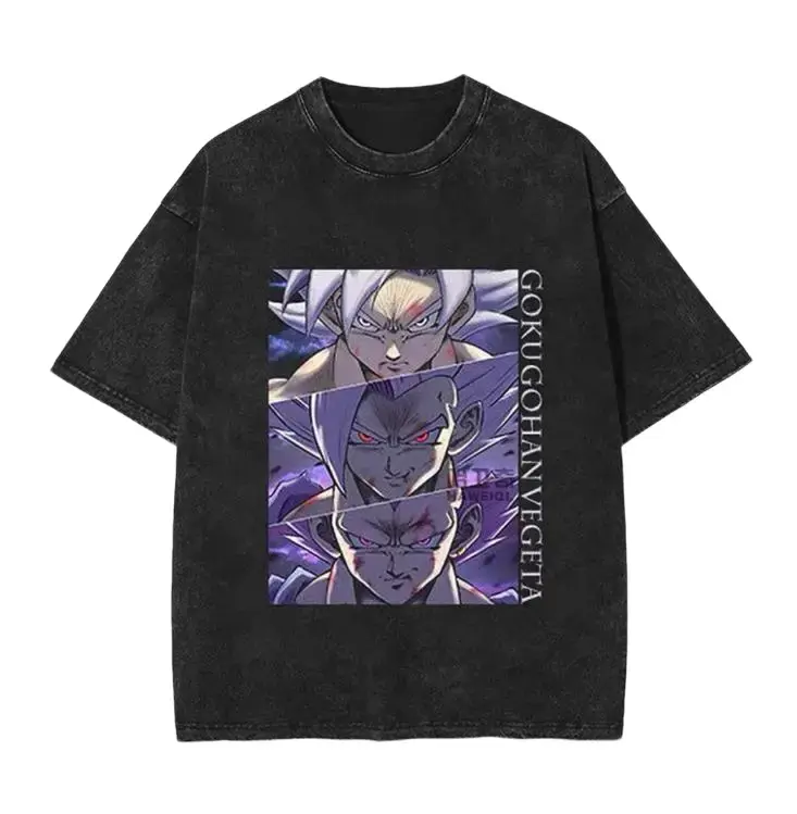 Dragon Ball Goku Gohan Vegeta Graphic T-Shirt Vintage Acid Wash Oversized Anime Tee  2. （T