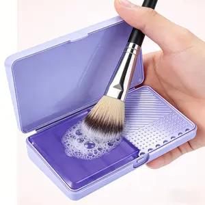 Makeup Brush Cleaning Tool Set, Mini Scrub Board & Soap Included, Portable Makeup Cleaner Box, Plastic Material, No Battery Needed
