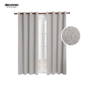 Deconovo Linen Full Blackout Curtains 2 Panels Thermal Soundproof Heavy Soft Wrinkle-Free Drapes for Bedroom Living Room