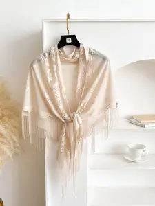 Elegant Women's Lace Hollow Out Shawl, Multifunctional Wrap Breathable Short Long Fringe Scarf, Thin Woven Fabric, All Seasons, Casual Style, Valentine's Day Gift