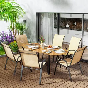 Topwin Set of 6 Patio Chairs, Stackable Outdoor Dining Chairs with Breathable Fabric and All-Weather Metal Frame, 350 lbs Capacity Furniture Lounge