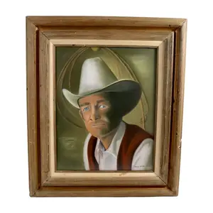 "Blue Eyed Cowboy" 1976 Oil Pastel Portrait by Elaine Holder