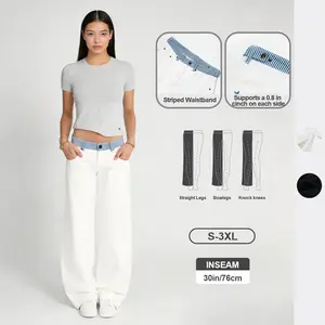 Pwest NYC Jodie Adjustable Low-Rise Loose-Leg Jeans — Minimalist Style, Adjustable Snap Buttons, Color-Blocked Waistband, Loose-Leg Cut, Soft Daily Wear