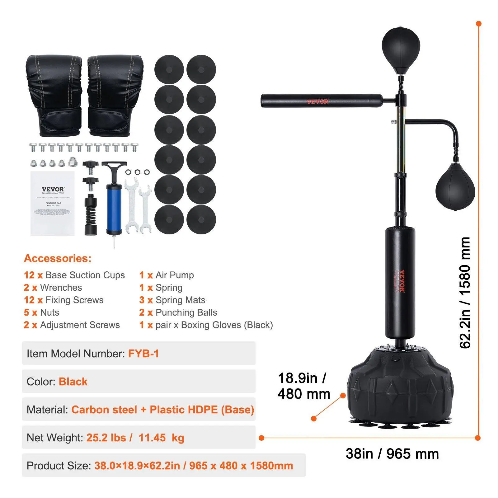 Combination - Base with 12 Suciton Cups - Black